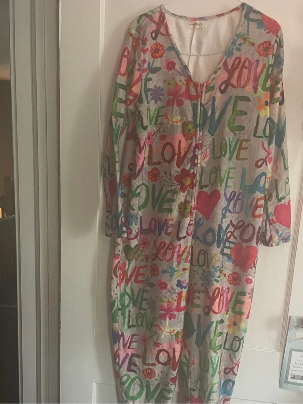 NATURAL LIFE Women’s Pajama Onesie — Multicolor Love Print - Picture 1 of 4